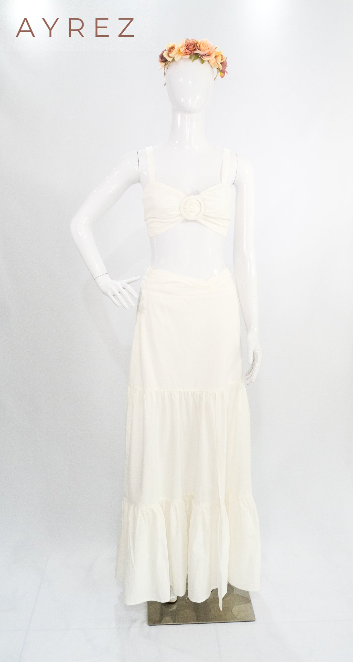 Conjunto top y falda larga marfil