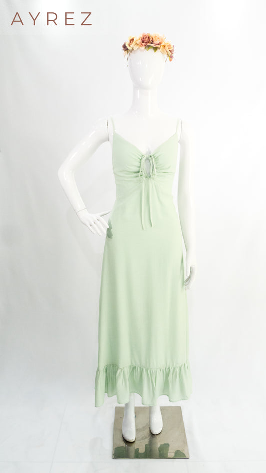 Vestido Verde Claro con Lazo Frontal