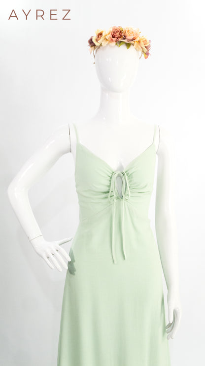 Vestido Verde Claro con Lazo Frontal