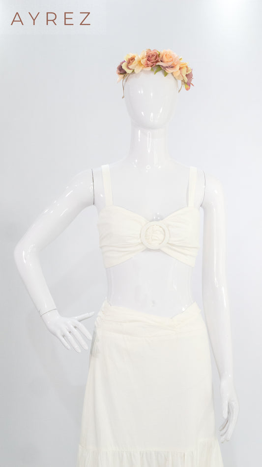 Conjunto top y falda larga marfil