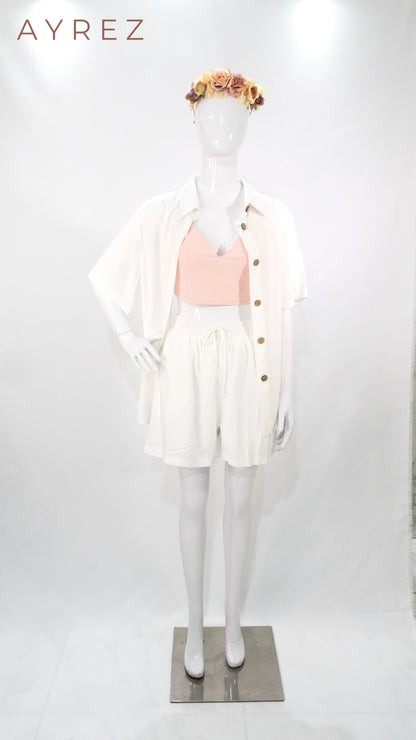Conjunto short y sobrecamisa marfil
