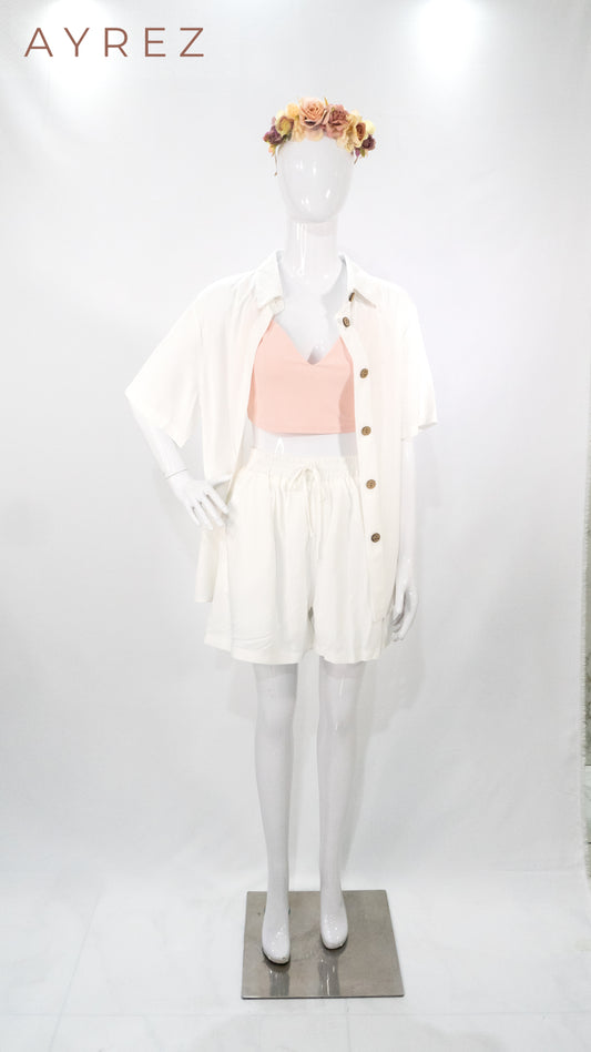 Conjunto short y sobrecamisa marfil