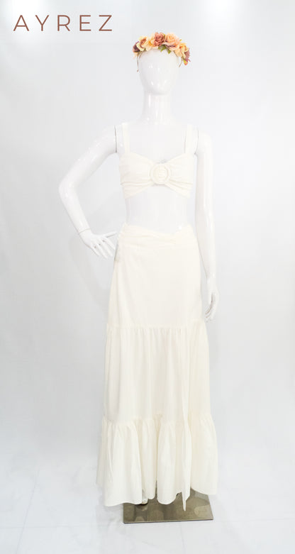 Conjunto top y falda larga marfil