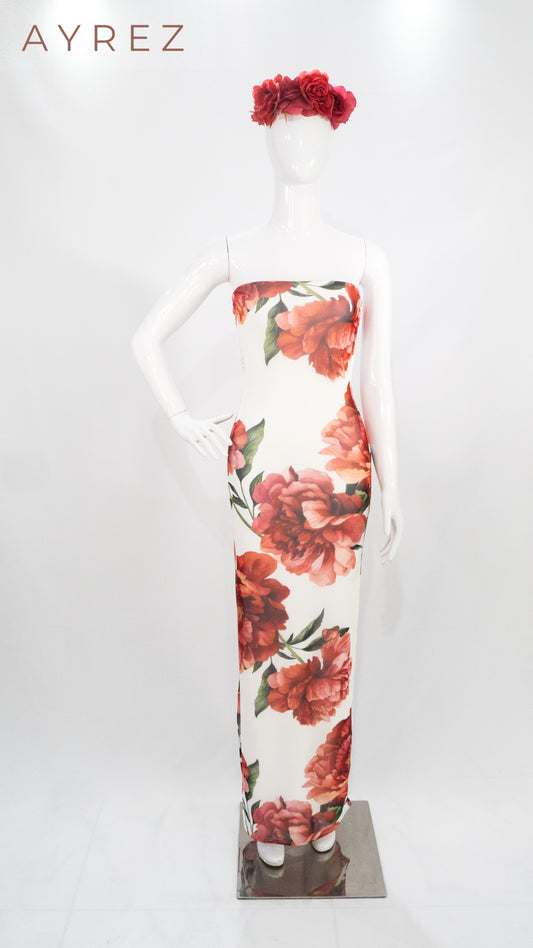 Vestido largo estampado floral rojo